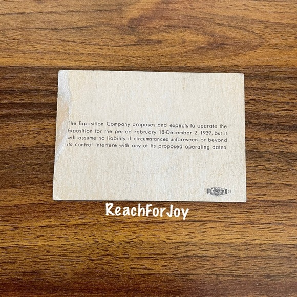 Vintage 1939 Golden Gate International Exposition Ticket Stub Souvenir Card - Picture 2 of 3